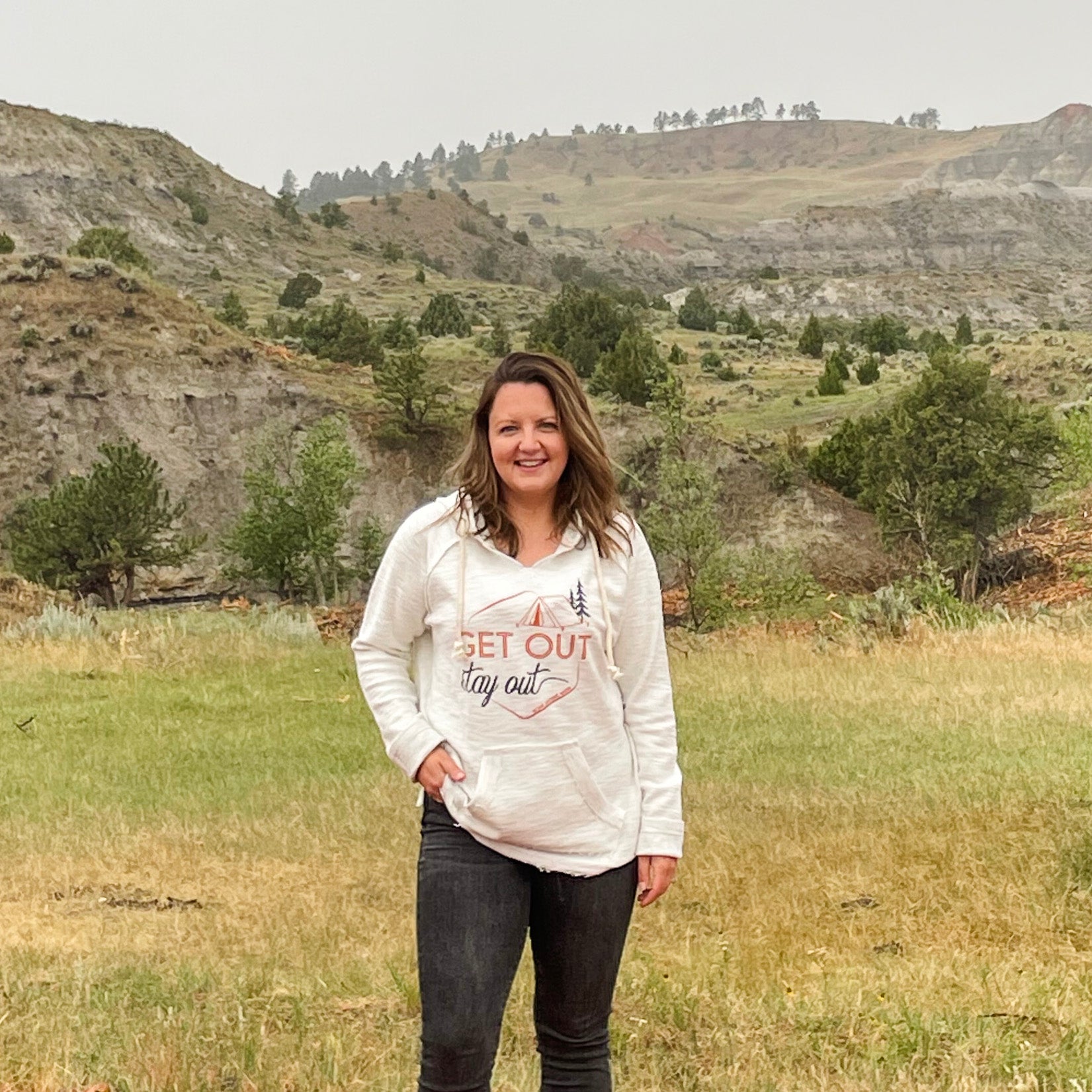 Get Out Stay Out Hoodie. Outdoor summer sweatshirt. Roam Around Wear is a Wyoming t-shirt company based out of Gillette, Wyoming