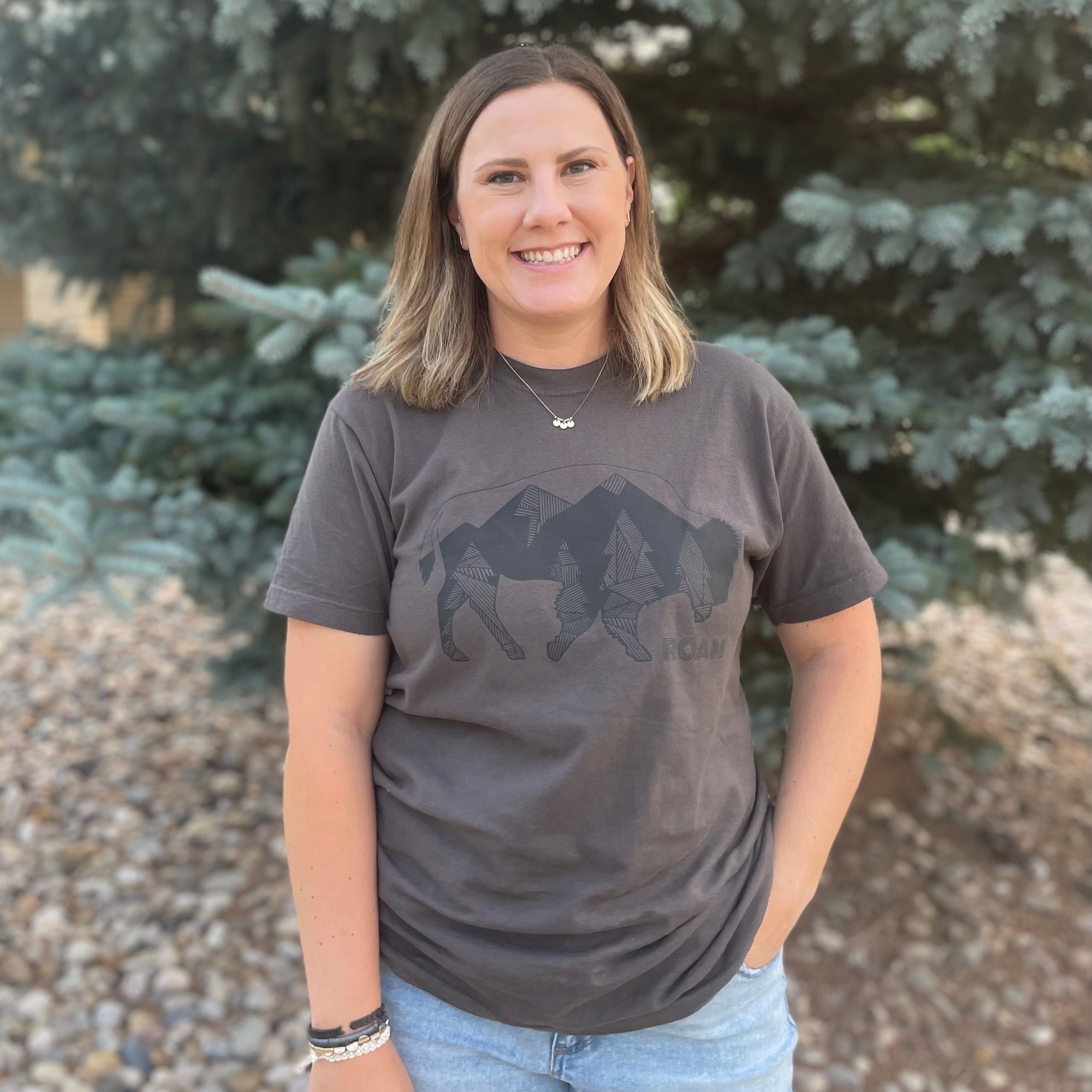 Bison Geometric. Tree bison roam shirt. Wyoming t-shirt. Unisex shirt. Roam Around Wear is a Wyoming t-shirt company based out of Gillette, Wyoming