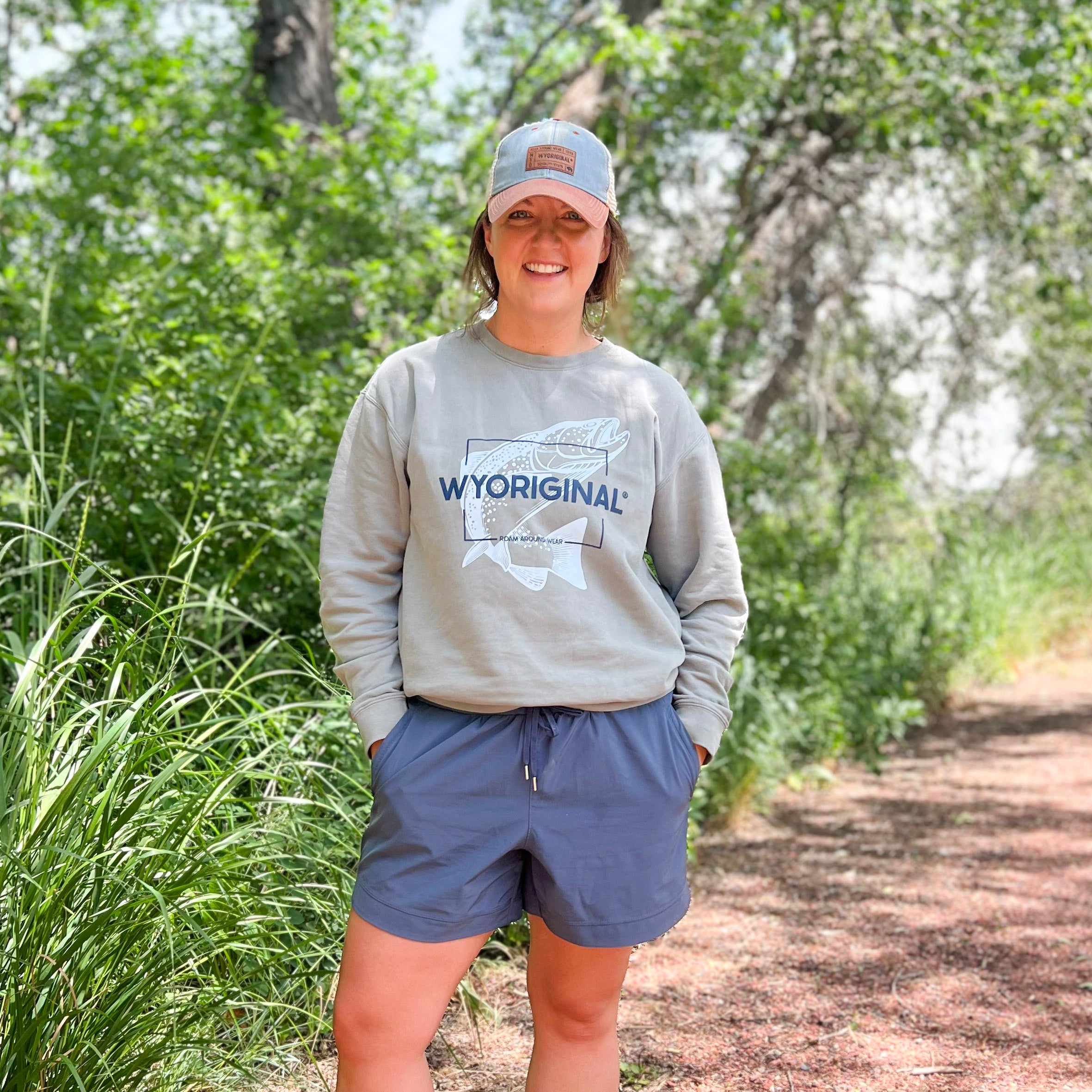 WYORIGINAL trout sweatshirt. Wyoming fish sweatshirt. Wyoming crew neck sweatshirt. Midweight sweatshirt. Roam Around Wear is a Wyoming t-shirt company based out of Gillette, WY