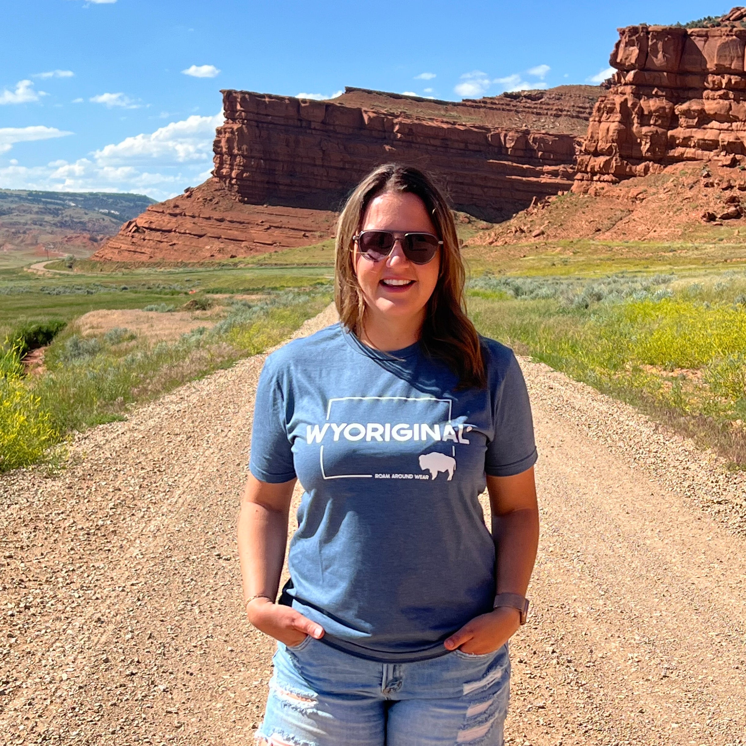 Wyoriginal Square state on unisex short long sleeve tee. Roam Around Wear is a Wyoming t-shirt company based in Gillette, Wyoming