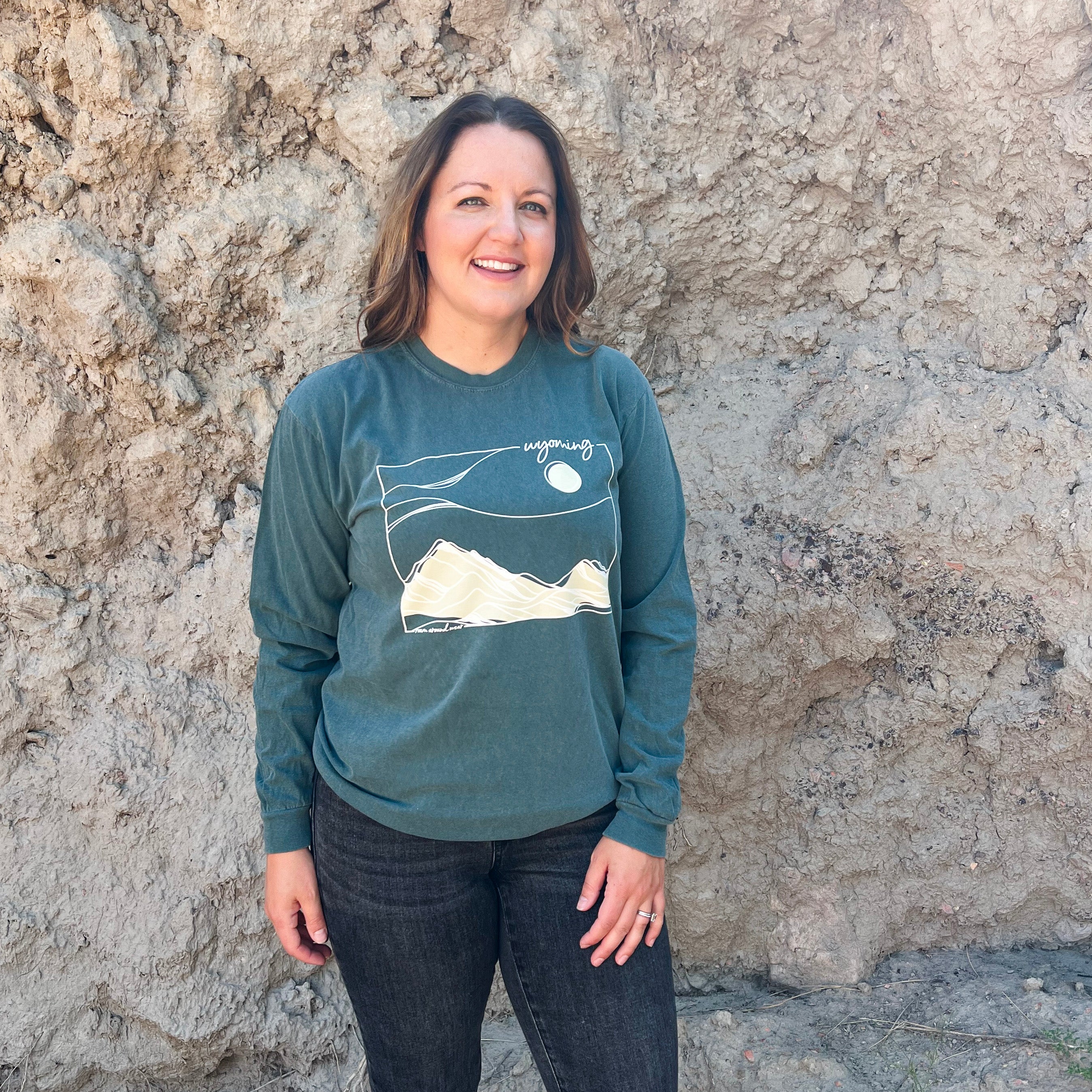 Landscape Wyoming Unisex Long Sleeve. Roam Around Wear is a Wyoming t-shirt company based out of Gillette, Wyoming