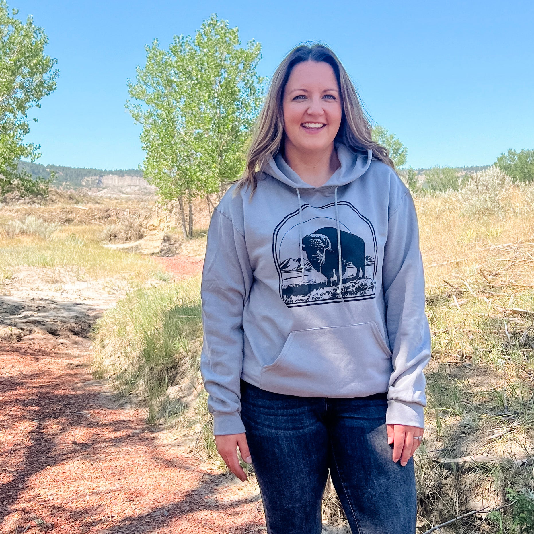 Illustrated bison sweatshirt. unisex sweatshirt. Wyoming hoodie. Buffalo. Roam Around Wear is a Wyoming t-shirt company based in Gillette, Wy