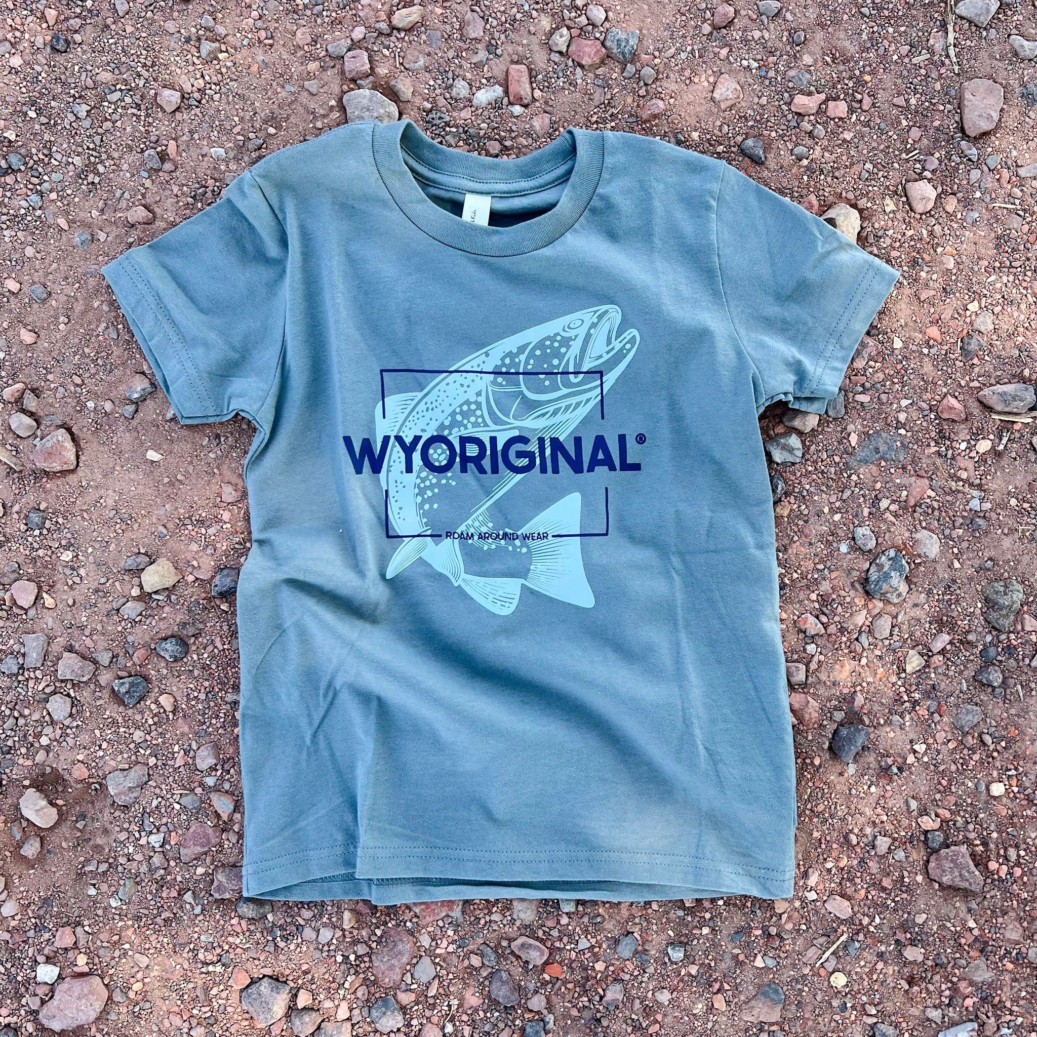 Wyoriginal youth tee. Trout tee. Fishing t-shirt. Roam Around Wear is a Wyoming t-shirt company based in Gillette, WY