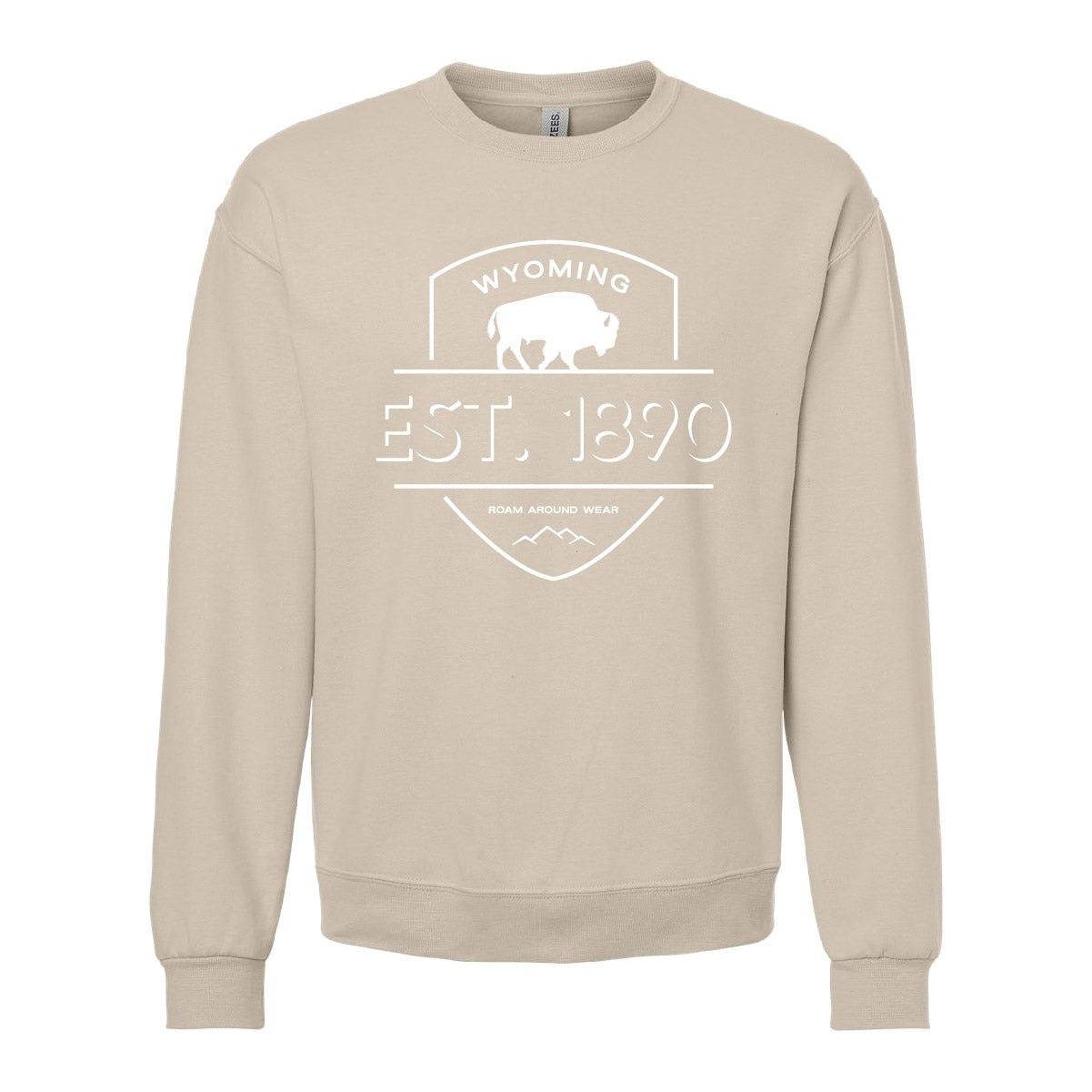 Wyoming Crew Sweatshirt. Unisex Wyoming t-shirt. Roam Around Wear is a Wyoming t-shirt company based in Gillette, Wyoming