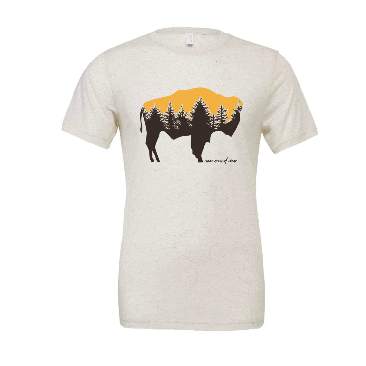 Bison forest unisex tee. Oatmeal wyoming tee. Roam Around Wear is a Wyoming t-shirt company based in Gillette, Wyoming