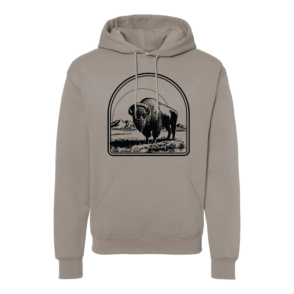 Illustrated Bison Hoodie. Roam Around Wear is a Wyoming t-shirt company based in Gillette, Wyoming