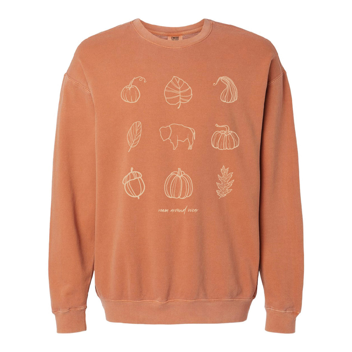 Unisex crew sweatshirt with fall icons. Roam Around Wear is a Wyoming t-shirt company based out of Gillette, Wyoming