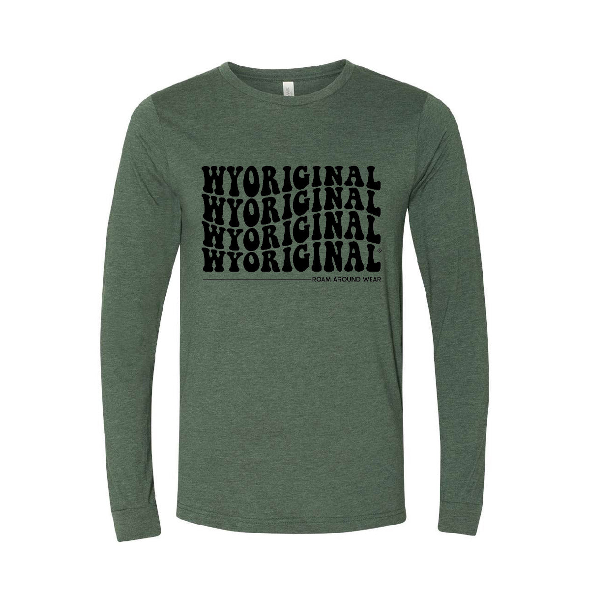 Heather Forest Long Sleeve Unisex Tee. Wyoriginal Long Sleeve Holiday Tee.  Roam Around Wear is a Wyoming T-shirt company based in Gillette, Wyoming