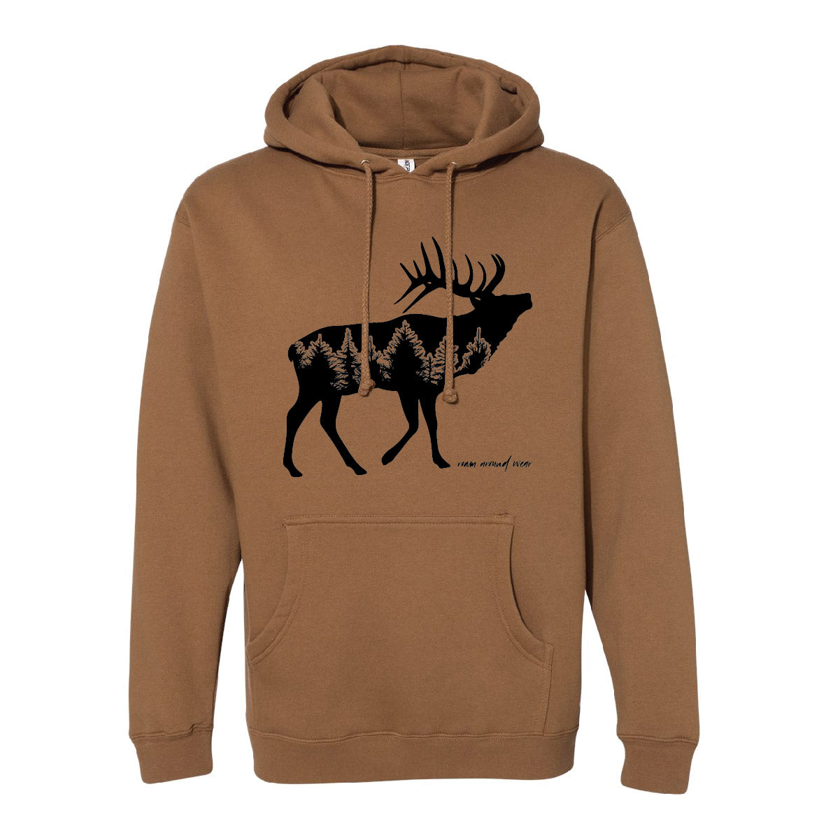 Elk unisex hoodie. Brown and black hoodie. Heavy weight Wyoming hoodie. Roam Around Wear is a Wyoming t-shirt company based in Gillette, Wyoming