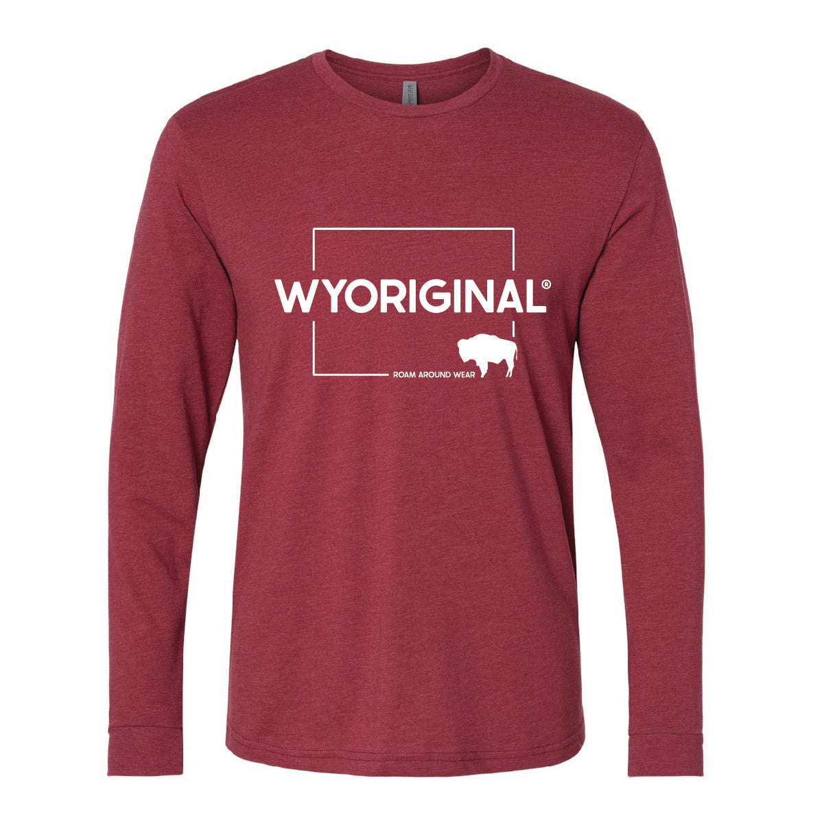 Burgundy Long Sleeve Unisex Tee. Wyoriginal Long Sleeve Holiday Tee.  Roam Around Wear is a Wyoming T-shirt company based in Gillette, Wyoming