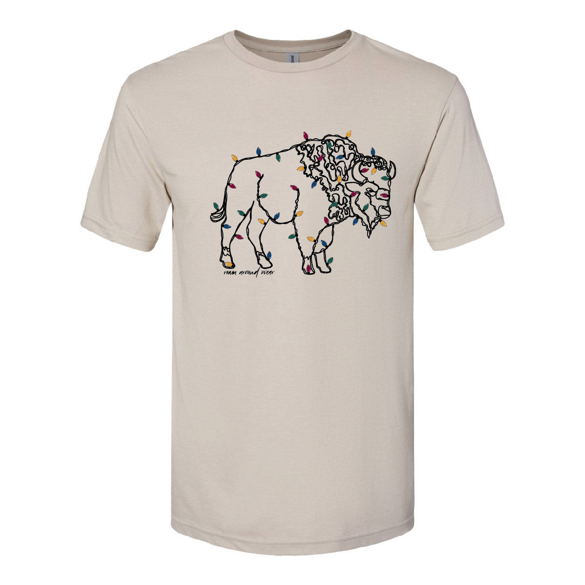 String of Lights Bison Tee. Unisex. Roam Around Wear is a Wyoming T-shirt company based in Gillette, WY.